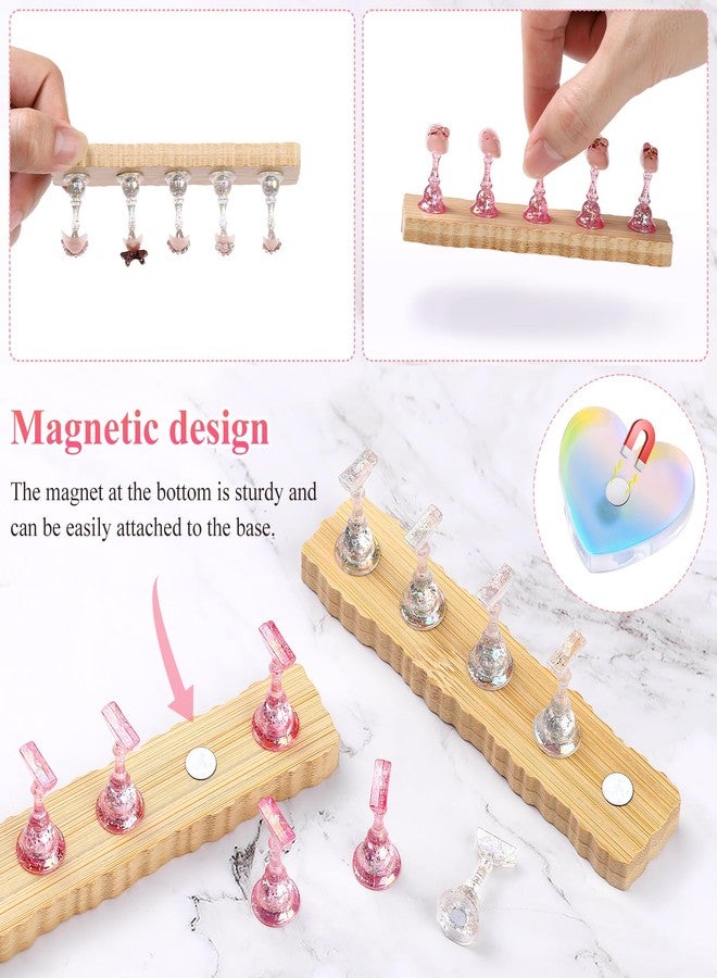 Etercycle 2 Set Wooden Nail Holder for Display Painting Nails - 1 Aurora Heart Shaped Acrylic Magnetic Practice Nail Stand - Fake Nail Holder for Press On Nails with Reusable Adhesive Putty - Image 3